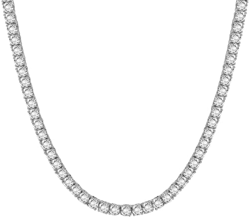 Roheafer Collie Tennis Femme Homme Chaîne Iced Out Clustered Cubic Zirconia Plaqué Or Blanc 18K |4.0mm 5.0mm Argent Or Tour de Cou en Diamant Taille Ronde