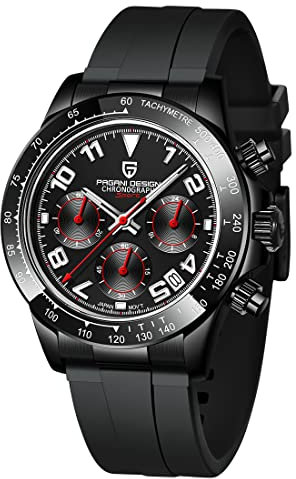 Pagani Design Saphir-Edelstahl 10Bar wasserdichte Chronographenuhr Herren Quarzuhr Sport Time Code Uhr Reloj Hombre 1687 (Schwarz 1687)