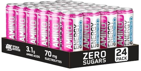 Optimum Nutrition Essential Amino Energy + Electrolytes, Ready to Drink Sugar Free EAA Energy Drink with Electrolytes and Caffeine, Workout Supplement for Men and Women, Pink Lemonade, 24x250 ml