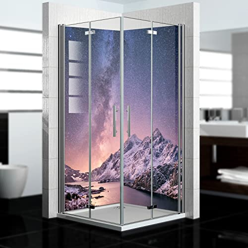 dedeco Eck-Duschrückwand wasserfest Motiv: Polarlicht V3, UV-Lack matt, 2 x 80x210 cm, als Badrückwand zum Fliesenersatz, als Dekorwand, Wandverkleidung und Duschplatte aus Aluminium - Made in Germany