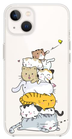 FancyCase Schutzhülle für iPhone 14, 15,5 cm (6,1 Zoll), niedliches gestapeltes Katzen-Design, lustiges Cartoon-Tiermuster, flexible TPU-Schutzhülle, transparent, kompatibel mit iPhone 14 (gestapelte
