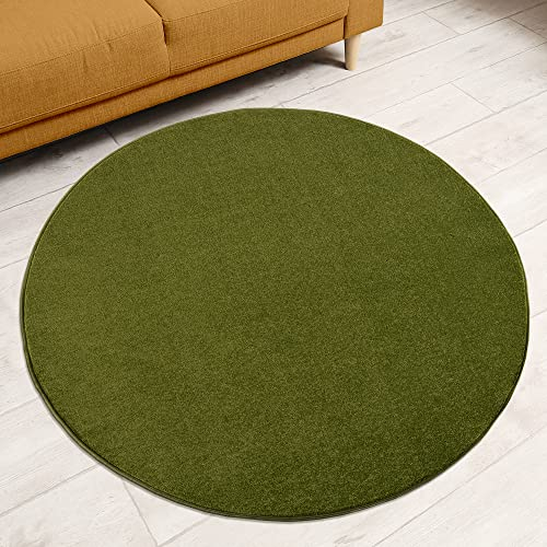 Impression Kurzflor-Wohnzimmerteppich - Schlichte Moderne Teppiche für Schlafzimmer, Büro, Flur, Küche, Kinderzimmer - Grün, 120 cm Rund