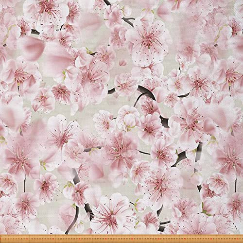 KirschblüTen Polsterstoff Japanischer Blumenstoff Meterware Rosa Blumenzweig Dekorationsstoff Romantische Pflanzenblätter Wasserdichter Draußen Stoff Polster Wohnakzente 920 x 150 (HxB)