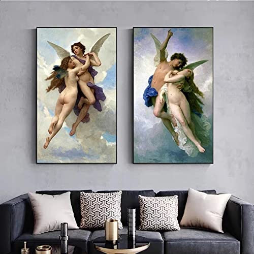 Leinwand Gemälde Wandkunst Bilder Berühmte Psyche und Eros Interior Poster und Drucke für Wohnzimmer Home Decoration 140x70cmx2pcs rahmenlos