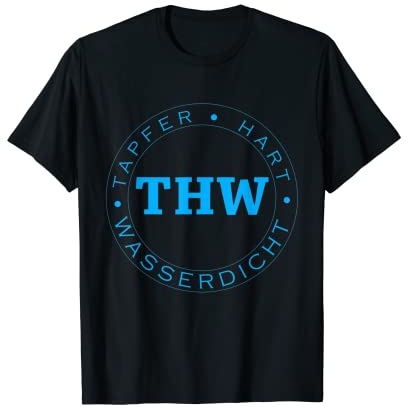 THW Technische Motive Tapfer-Hart-Wasserdicht, Technisches Hilfswerk T-Shirt Schwarz Unisex-Erwachsene, Unisex-Kinder Kurzarm Klassische Passform Crew Neck S 36/38 EU 16 cm 34 cm
