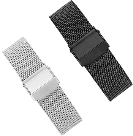 CJBOWS milanais Bracelet 10mm-22mm Bracelet de Montre Universel en Acier Inoxydable Bracelet Remplacement À Dégagement Rapide pour Montres Connectées 2PCS (Color : Silver+Black, Size : 19MM)