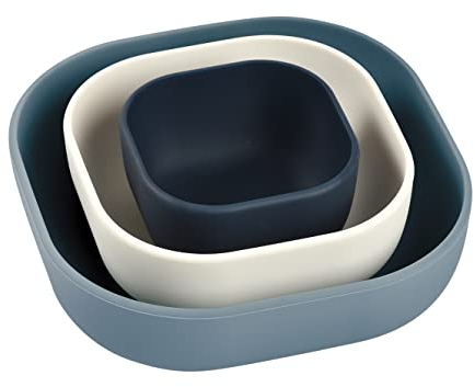BÉABA, Juego de 3 Cuencos de Silicona, Set de Comida para Bebé, Vajilla Infantil de Silicona, Encajable, Evolutivo, Ergonómico, Material de Silicona Sano, Duradero (Noche/Algodón/Báltico)