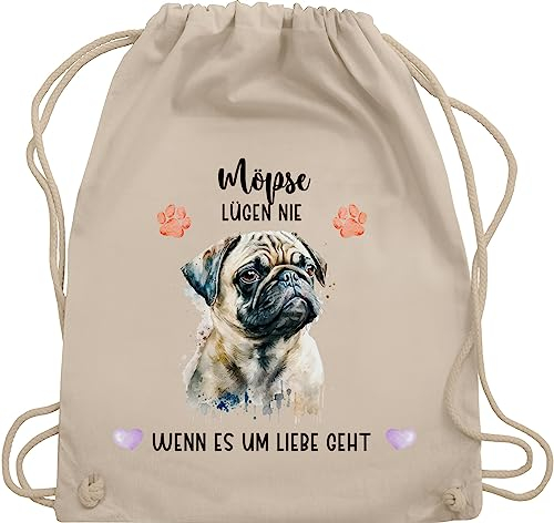 Turnbeutel Rucksack - Hunde - Mops - Geschenk Hundebesitzern - Unisize - Naturweiß - personalisierte geschenke hundebesitzer hund motiv tasche taschen hundemotiv hunden personalisierter