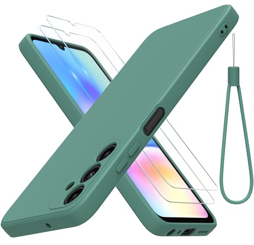 THIYUFUNS Funda con Samsung Galaxy A05s 4G (6.7) con 2 Protector Pantalla Cristal Templado,Carcasa de TPU Silicona Bumper Líquida Ultradelgado Cover Samsung Galaxy A05s 4G - Verde Oscuro