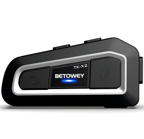 BETOWEY Interfono Moto Bluetooth Singolo TK-X2 Auricolare Casco Moto Bluetooth con Cancellazione del Rumore, Distanza 1Km, Radio FM, Kit di Comunicazione Universale