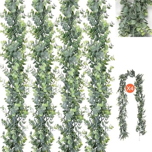 Duscdesp 4Pcs Greenery Eucalyptus Garland 6Ft Artificial Mixed Eucalyptus Leaves Vine, Greenery Garland Hanging Plants for Farmhouse Table Mantel Wedding Arch Christmas Decor