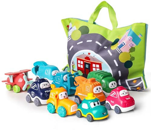 lerrbo 9 Fahrzeuge mit Kräne/Karte/Aufbewahrungstasche|Babyspielzeug für 1 Jahre Alten Jungen|1 Jahre Alten Jungen Geburtstagsgeschenk für ersten Geburtstag Geschenke