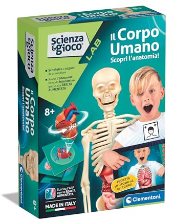 Clementoni - 19374 - Scienza E Gioco Lab - Il Corpo Umano - Gioco Anatomia Umana, Modello Scheletro E Organi da Assemblare, Gioco Scientifico 8 Anni, App Realtà Aumentata, in Italiano, Made in Italy