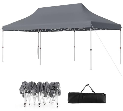 SPOTRAVEL 3m x 6m Pop Up Gazebo, UPF50+ Waterproof Marquee Gazebo Canopy Tent with Carrying Bag, Outdoor 3-Level Height Adjustable Party Tent Shelter for Garden Patio Beach (without Sides, Grey)
