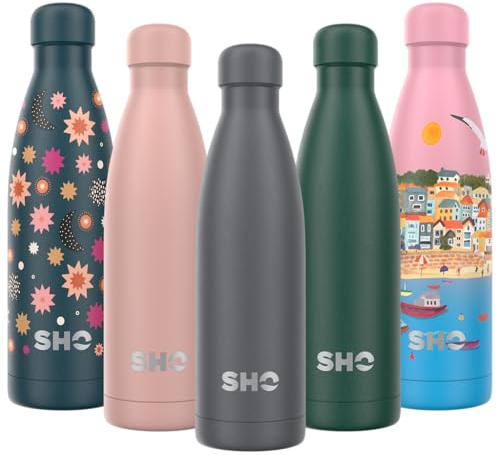 SHO Edelstahl-Wasserflasche – auslaufsicher, BPA-frei, kein Schweiß, vakuumisolierte, doppelwandige Metallflasche – Original, 2,0–12 Stunden heiß, 24 Stunden kalt (500 ml, Schiefer)
