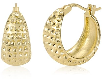 Wide Gold Hoop Earrings for Women, ASH'S CHOICE 925 Sterling Silver 14K Gold Plated Chunky Hoop Earrings Small Lightweight Wide Flat Hoop Earrings Gold Cartilage Hammer Wide Flat Earrings for Women