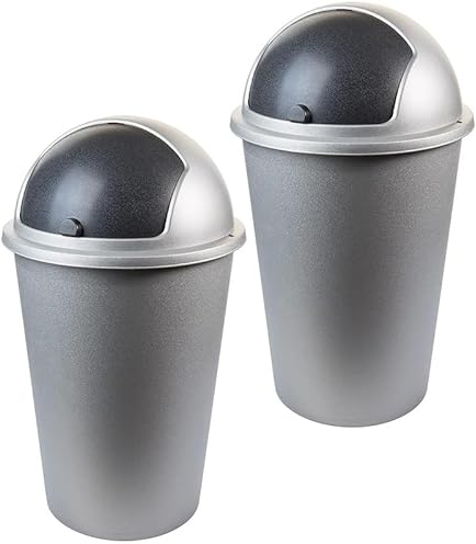SUSTANIA Duo Poubelle de cuisine à 2 compartiments de 50 l, double poubelle, anti-odeurs, avec couvercle basculant, 60 x 45 x 34 cm, en plastique robuste recyclable, argent, fabriquée dans l'UE