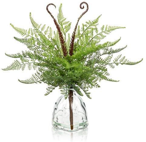 Oairse 30cm Kunstpflanze im Glasvase Kunstpflanzen Farnpflanzen Deko Modern Kunstpalme Kunstpflanzen Kunststoff Pflanzendeko für Wohnzimmer Balkon Schlafzimmer Badezimmer Zimmer Tischdeko