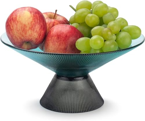 JKFGYTHG Küche Arbeitsplatte Obstschale, Glas Obstkorb, Sockel Obstschale, Esstisch Arbeitsplatte Dekorative Schale, Esszimmer, Wohnzimmer Dekor, Türkis
