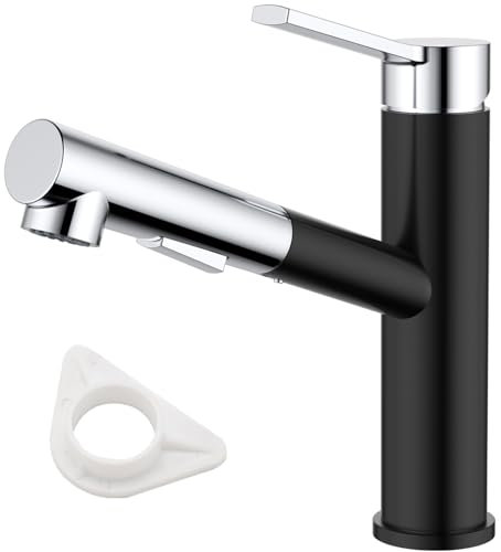 DAYONE Wasserhahn Küche Schwarz und Chrom, Hochdruck Küchenarmatur mit Ausziehbarer Brause, Spültischarmatur mit Zwei Sprühfunktionen, Armatur Küche 120° Drehbar, Edelstahl Mischbatterie für Küche