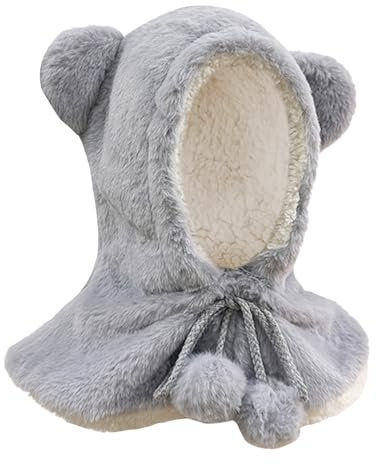 JFAN Unisex Kinder Wintermütze Mädchen Warm Niedlich Schalmütze Schädeldecke Beanie Schlupfmütze mit Fleecefutter für Kinder Jungen Mädchen,Grau