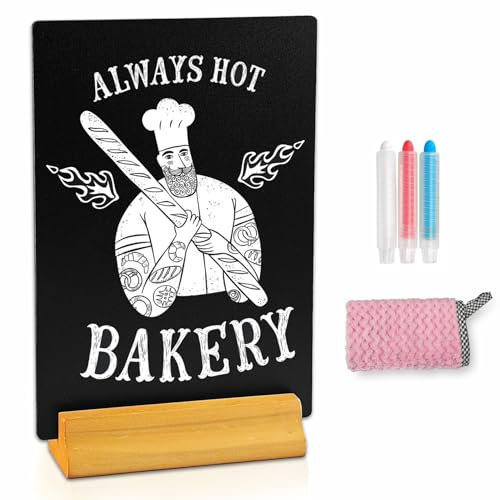 Moco Moment 1 Pack A4 Chalk Board Sign Erasable Tabletop blackboards with Wooden Stands Menu Chalkboards for Party, Tables Decoration, Bar and Restaurant (1 Pack, A4)