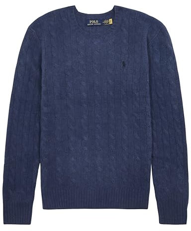 Polo Ralph Lauren Men's Cable Knit Cashmere Wool Crew Neck Jumper (UK, Alpha, M, Regular, Regular, Navy Heather)