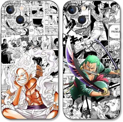 PBNDJVG Handyhülle 2 Stück für iPhone 16 Hülle 6.1'' Anime Zoro Gear 5 Sun God Nika Manga Mode Muster Design Case Kameraschutz Schutzhülle Stoßfest TPU Silikon Weich Ultra Dünn Cover - Schwarz2
