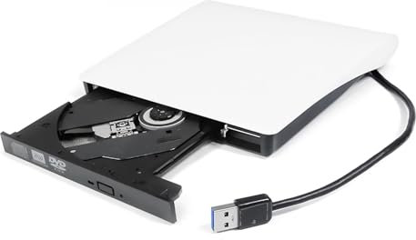 USB 3.0 External DVD CD Disc Player Burner Optical Drive, for iMac MacBook HP Dell Lenovo Asus Acer Toshiba Samsung Sony Laptop Computer, Portable Pop-Up DVD-R/RW RAM CD-R CD-RW Writer White