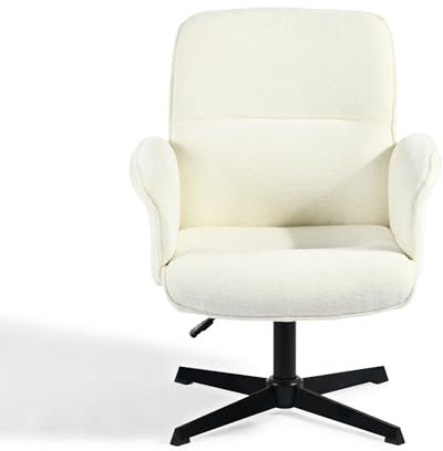 39F FURNITURE DREAM Ergonomischer Sessel, skandinavisch, um 360° drehbar, höhenverstellbar, Boucle-Stoff, weich, Weiß, 66 x 63 x 82-94 cm, Bouclette