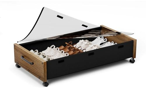 KITHELP Under Bed Storage with Wheels, Under Bed Shoe Storage, Under the Bed Storage Drawers with Remove Window, Extra Large Rolling Under Bed Storage Metal Drawer for Clothes (Walnut Brown-1pack)