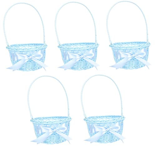 KITANDOVE 5St Korb aus Rattan Hochzeitskörbe mit griff Hochzeitsdekorationen für die Zeremonie ablagekörbe kühlkorb einkaufskorb kleiner Hochzeitskorb kleiner Korb mit Henkel Bambus Blue