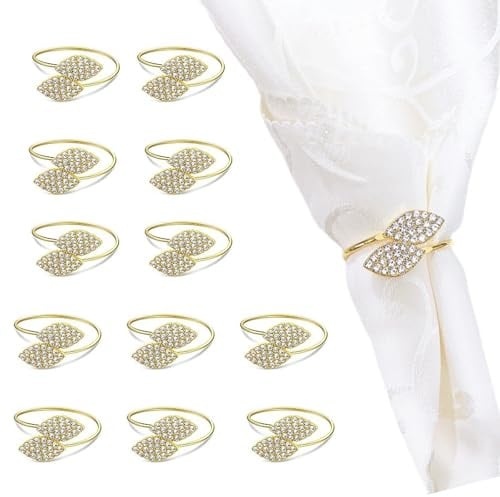 BSITSSS 12 Pezzi Portatovaglioli, Anelli Tovaglioli Forma Della Foglia, Classico Anelli per Tovaglioli da Tavola, Oro Allacciatovaglioli, Anello Portatovagliolo per Matrimonio, Festival, Compleanni