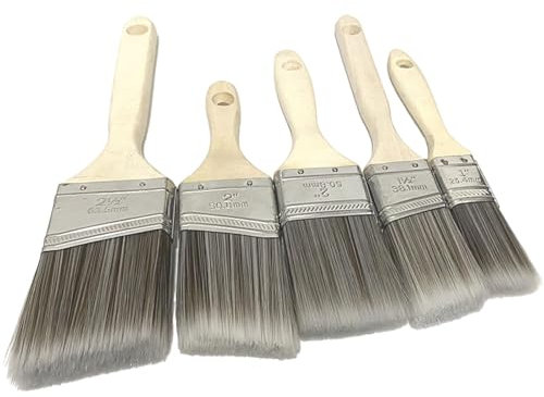 Lot de 5 pinceaux de peinture biseautés pour meubles avec manches en bois pour mur et clôture (tailles assorties, 5 pièces)