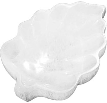 NKlaus Cuenco de hojas de selenita de 14 cm – Cuenco de energía tallado a mano para limpieza de piedras curativas y joyas, piedra natural para decoración, esoterismo y reiki