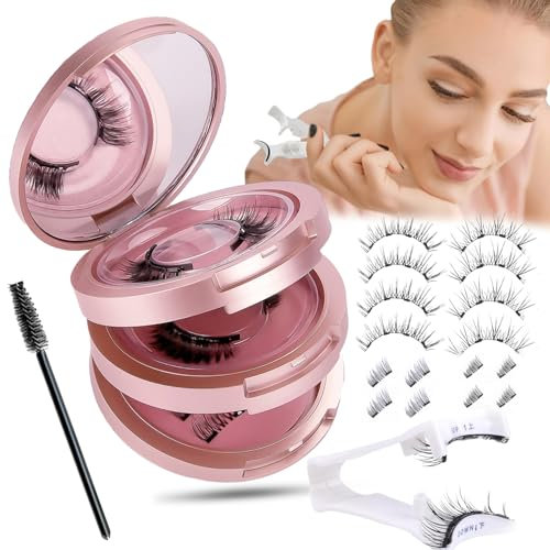 Magnetic Eyelashes 4 Pair Magnetic Eyelashes with Applicator Magnetic Eyelashes Natural Look Reusable Magnetic Lashes without Eyeliner False Eyelashes Magnetic No Glue Needed Easy to Wear and Remove