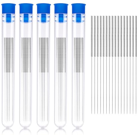Lnngub 50 Stück 3D Drucker Düsen Reinigungsset, 0,4 mm 3D Drucker Düsen Reinigungs Nadel Edelstahl Düsen Reinigungsnadeln mit Kunststoff Aufbewahrungsrohr 3D-Drucker-Zubehör Nozzle Cleaning Tool Kit