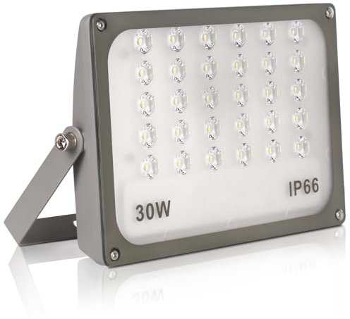 JBdusn Foco Proyector LED 30W, Super Brillante 6500K Luz de Seguridad LED IP66 Impermeable Potente Luces LED Floodlight Exterior, Focos LED Exterior para Casa, Garaje, Patio, Terraza, Campo