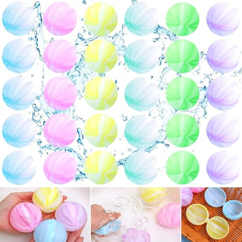 ZZXLOPEZ 30 Piezas Globos de Agua Reutilizables Silicona, Globos de Agua Reutilizables, Bombas de Agua, Globos de Agua colores para Fiesta de Verano, Exteriores, Piscina, Playa y Fiestas Acuáticas