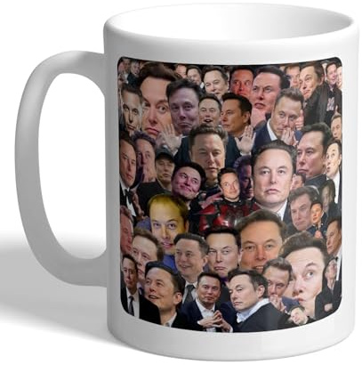 I Love Mugs - The Many Faces of Elon Musk - Funny CEO, Billionaire Collage Mug, Ceramic, 11fl.oz.