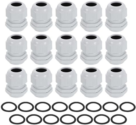 sourcing map 15Pcs PG21 Nylon Cable Glands, Waterproof Cord Grip Connector with Washer, Adjustable 13-18mm Wire Grommet Protectors with Gaskets and Locknut for Junction Box, White