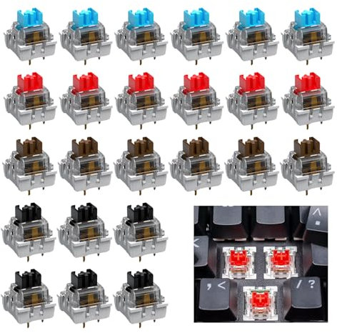 24 Cherry Mx Blue Switch Replacement Parts, Mechanical Keyboard Switches, 3-Pin Keyboard Dedicated Replacement Switch, Suitable For Mx Mechanical Gaming Keyboard Rgb Gaming Keyboard(Blue, Red, Brown)