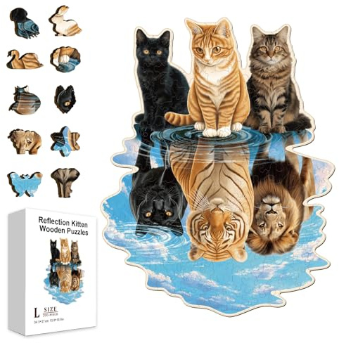 GLOBLELAND Holzpuzzle Erwachsene 200 Teile Holzpuzzles Katzen Tiger Wooden Puzzle Unregelmäßige Einzigartige Puzzle für Erwachsene Kreatives Weihnachten Geschenke 13.6x10.6 Zoll