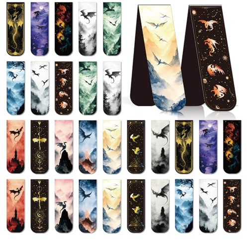Eiapadeor Dragon Magnetic Bookmark Gifts - 30 Pcs Cool Dragons Magnet Page Markers Fantastic Animal Magnetic Bookmarks Book Markers Page Clips for Book Lovers Students Teacher School Reading Book Mark