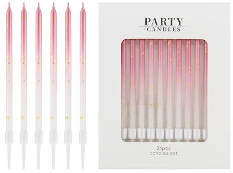 mciskin Pink Gold Birthday Candles,Pink Gold Birthday Decorations for Girls Women,24pcs Long Party Candle for Cake,Gradient Candle for Girls Women Birthday Party Decorations,Wedding Anniversary
