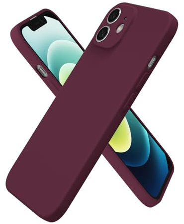 oakxco for iPhone 12 Case Silicone, Ultra Slim Thin Phone Case for Women Girls, Plain Solid Color Minimalist Aesthetic Cute Girly Design, Soft Rubber Gel TPU with Camera Cover, Burgundy Maroon