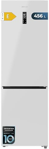 Cecotec Frigorifero Combinato 456L No Frost Bolero CoolMarket Combi 456 White E. Altezza 201cmx59,5cm Larghezza, MAX INSIDE con VIP Tech, Compressore Inverter Plus, Basso Consumo, in Vetro, Bianco
