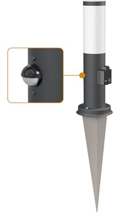 ledscom.de Pollerleuchte PORU Sensor mit Erdspieß für außen, 38cm, anthrazit, Steckdose, inkl. E27 Lampe 471lm, extra-warmweiß