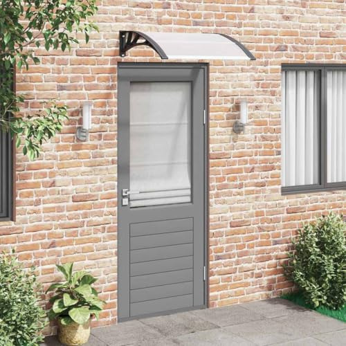 Auvent de Porte Extérieur, Marquise de Porte en Polycarbonate Transparent et Noir, Auvent Porte d'Entrée Résistant aux Intempéries, Cadre Aluminium et ABS, Store Extérieur Terrasse,80 x 75 cm
