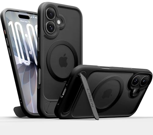 LISEN [Japan Design - DE Exklusiv] iPhone 17 Hülle für MagSafe [Unsichtbarer Ständer] [20N Super Magnetkraft] Militärschutz Handyhülle für iPhone17 Case Stoßfest - Matt Schwarz